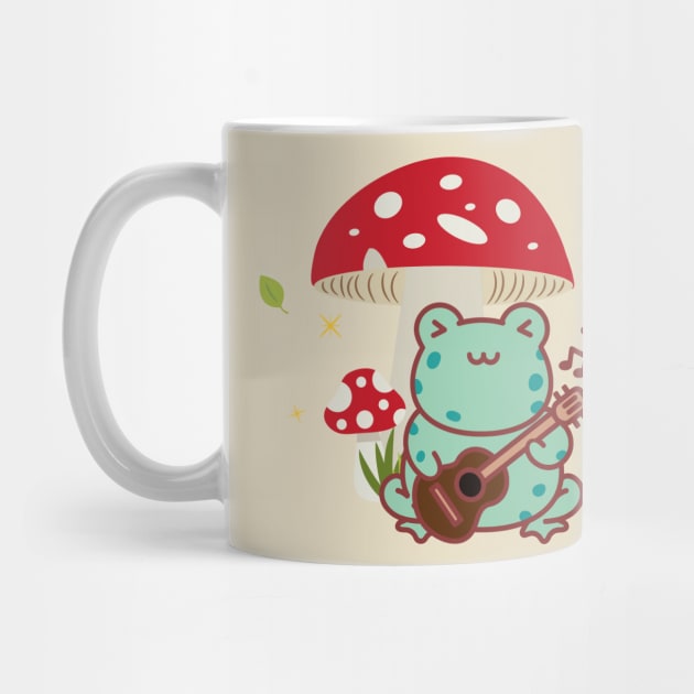 Cute Cottagecore Frog Playing the Guitar Mushroom by uncommontee